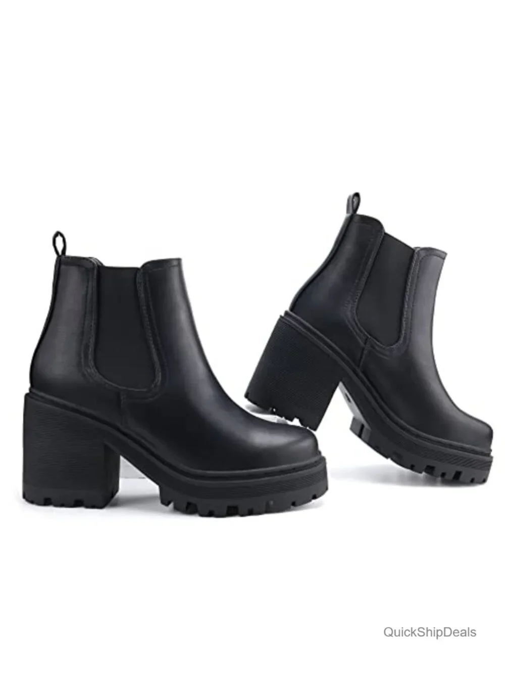 Women's Chelsea Ankle Boots Platform chunky block heel pull-on rubber sole